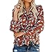 Produktbild Selou Damen Chiffon V-Ausschnitt Bluse langärmeliges Band Sweatshirt Blatt Drucken Retro Street Dress Mode sexy Casual Shirt mit schickem T-Shirt günstigen Sweatshirt Komfort Pullover