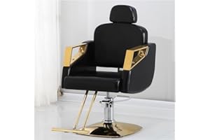 Llchaensc Hairdressing Chair with Headrest, Hairdressing Chair Height Adjustable Tilting for Men Women Hairdressing Furnishing Operating Chair Vintage Retro Faux Leather Black B