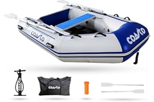 Coasto - Annexe Gonflable Slat 200 - BT-CSL200C Bateau Pneumatique Plancher Latte Carbone - 2 Places, 200x130cm - Design, Confort, Solide - Pack 2 Pagaies, Pompe et Sac de Transport - White Blue