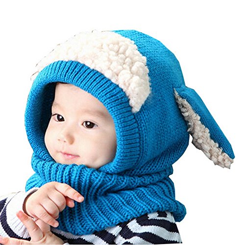 Creative Winter Baby Hat/Cap Durable Warm Cute Woolen Baby Hat with Scarf Blue