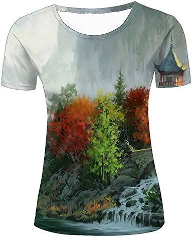 HONGJIA Women Tshirts Graphic Funny Unisex 3D Printed Town Valley Beautiful Landscape Graphic Tees XL