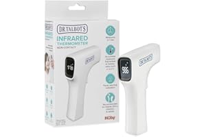 Nuby Dr. Talbot's Easy Manipulez Thermomètre Infrarouge sans Contact avec écran LED, Indicateur d'avertissement de Fièvre, Lecture Précise 1 S pour Bébé, Enfants et Adultes, Blanc