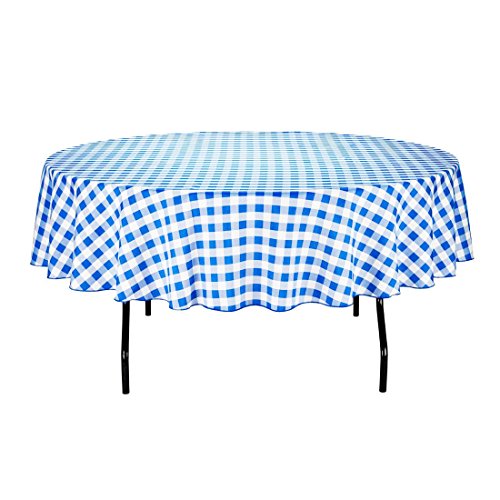LinenTablecloth 90-Inch Round Polyester Tablecloth Blue & White Checker