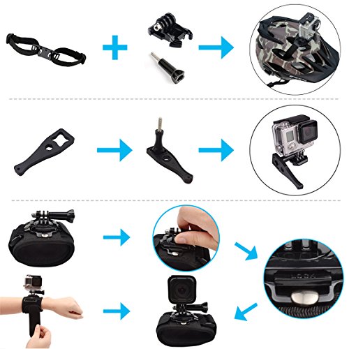 Iextreme Zubehör, 45-in-1 Zubehör für GoPro Hero 5/4/3+/3/2/1, Sportwagen-Kamera mit Accessories Kit with Lenker/Sitzrohr/Stangenhalterung + Gurthalterung für belüftete Helme + Überrollbügel-Halterung - 6