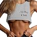 Produktbild Mallorma® Sommer Casual Kurzarm Tops Brief Gedruckt NO Bra Club Beiläufige Lose T-Shirt Bluse Crop Top Rundhals Freizeit Hemden Streifen Chiffon Patchwork Slogan Trägerlos Sweatshirt (M, grau)