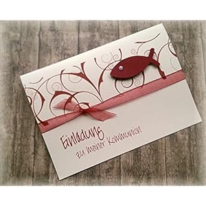 Einladung Einladungskarte Kommunion Konfirmation Firmung Taufe Fisch dunkelrot bordeaux weinrot rot