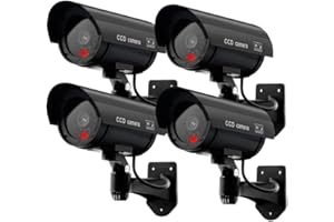 ERWEY Dummy kamera do monitoringu CCTV z migającym światłem LED, 4 sztuki (czarna)