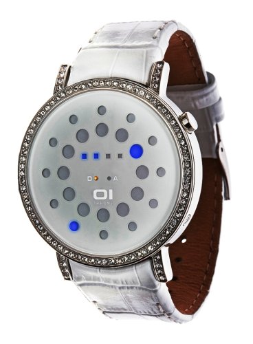 Binary THE ONE ORS504B1 - Reloj digital unisex de cuarzo con correa de piel blanca - sumergible a 30 metros