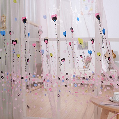 2er Set Voile Gardinen mit Ösen Kinderzimmer Vorhänge Bunte Herz Druck Pink BxH 100x200cm - 4