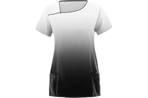 OUMSHBI Kasack Pflege Berufsbekleidung Damen Farbverlauf Medizinische Arbeitskleidung Abfallende-Schulter Laborkittel Damen Kurzärm Altenpflege mit Taschen Kittel Pflegebekleidung Kasacks für Frauen