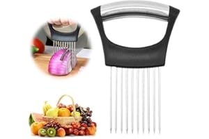 JERPSEN Onion Holder for Slicing, Stainless Steel Slicer Onion Cutter for Slicing, Vegetable Cutter for Potato and Tomato, Lemon Avocados, Eggs, Food Slicer Assistant Tool (1 P)