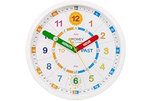 Amonev Time Teacher Scope Wall Clock for Children, Easy to Read Dial with Silent Ticking. Teach Children how to Read and Tell the Time with this Analogue Clock.