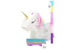 Nislai Einhorn Pinata Set | Ideal als Pinata Geburtstag | Pinata Hochzeit | JGA Party | Geschenkidee | Party Dekoration oder Pinataspiel | inkl. Schlagstock und Augenmaske | u. 43x33x10