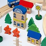 Holzeisenbahn für Kinder mit 130 Teilen | Spielzeugeisenbahn mit über 5 Meter Schienenlänge und Zubehör für eine ganze Stadt | Holzeisenbahn-Set für Mädchen und Jungen geeignet - 8