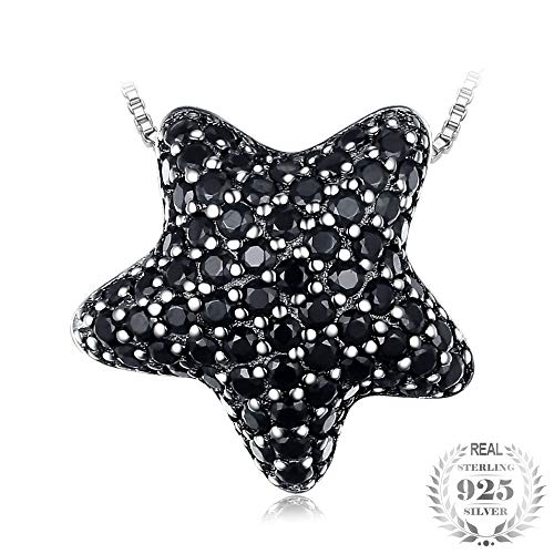 Preisvergleich Produktbild WUFANGFF Schillernden Stars Natürliche Schwarze Spinell Kristallpavé Anhänger Mit Halskette 925 Silber 45 cm Venezianerkette Hohe Schmuck Einfach Mode