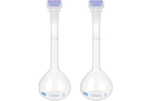PATIKIL Matraccio Tarato 100ml Matraccio Graduato 2 Pacco Polipropilene Graduato Volumetrico Misura Flacone con Spina Tappo Tolleranza 0.3ml per Laboratorio Esperimento Traslucido