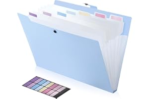 FRETONBA Raccoglitore Documenti con 8 Tasche, Cartelline Portadocumenti A4 Design Dell'etichetta, Porta Documenti Design dei Pulsanti, Portadocumenti Plastica PP, Divisori Raccoglitori ad Anelli, Blu