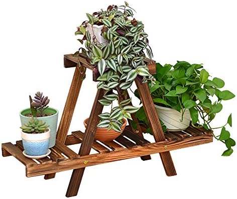 Piontth Two-Layer Bamboo Folding Flower Stand Balcony flower Display Shelf Storage Rack