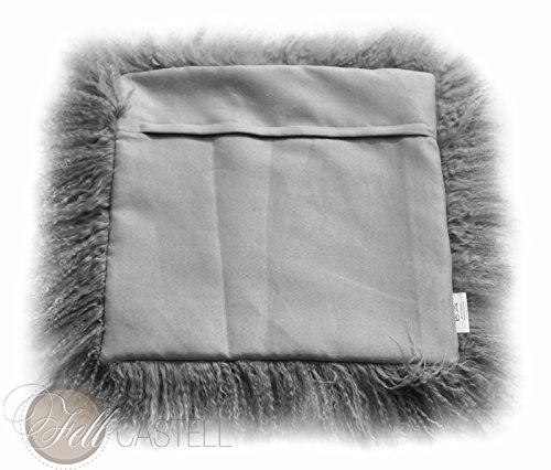 Kissen aus Tibet Lammfell, Tibetlammfell Fellkissen silbergrau, Rückseite aus Stoff, ca. 30 x 30 cm - 7