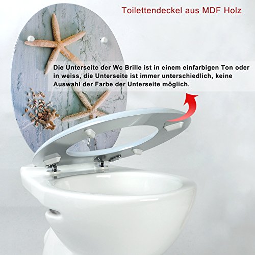 WOLTU #205 WC Sitz mit Absenkautomatik, MDF-Holzkern, , viele verschiedene Motive, aus Zink verchromt Scharniere, WS2667-1 - 6