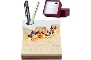 VOHESEA Calendario 2025 de Mesa 3D y Accesorios - Magic Castle - Bloques Arrancables y Notas Adhesivas - Adorno de Escritorio y Escultura de Papel - Calendario Semanal LED - Ldea de Regalo