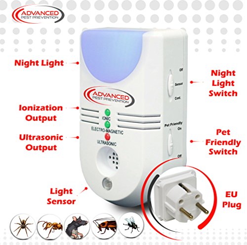 Ultraschall Schädlingsbekämpfung, Elektronisch, 6 in 1, EU-Stecker, Biologische Schädlingsbekämpfung für Haus und Wohnung, Bekämpft Mäuse, Maus,Nagetiere, Spinnen, Ameisen, Motten, Insekten & mehr, Elektromagnetisch & Ionisch, Eingebautes Nachtlicht, Einfach Einstecken für die Insektenabwehr, Haustier- & Kindersicher Verhinderung - 2