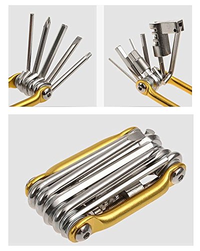 LARS360 Fahrrad Multitool 11 in 1 Multifunktionswerkzeug mit Inbusschlüssel und Steckschlüsseln klappbar Tools Kit Blau/Gold - 2