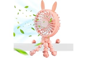 IXYHKB Portable Fan for Pram, Rechargeable Mini Clip on Fan with Light for Stroller, 3 Speeds 360° Rotate Flexible Tripod Handheld Desk Cooling Fan for Car Seat Crib Treadmill Travel Pink