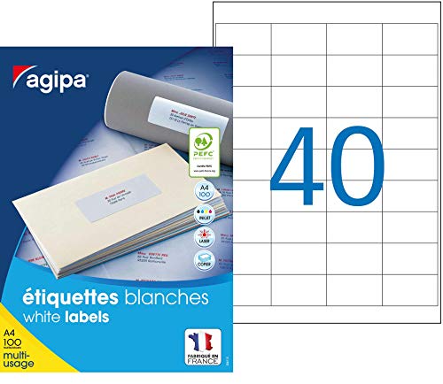 agipa - Etiquetas universales, 48, 5 x 25, 4 mm, rectangular, color blanco