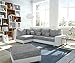 Produktbild DELIFE Couch Panama Hellgrau Weiss Ottomane Links mit Hocker Ecksofa modular