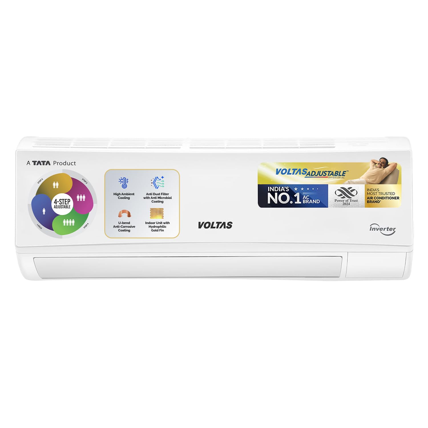 Voltas 1 ton 5 Star, Inverter Split AC (Copper, 4-in-1 Adjustable Mode, Anti-dust Filter, 125V Vectra CAW, White)