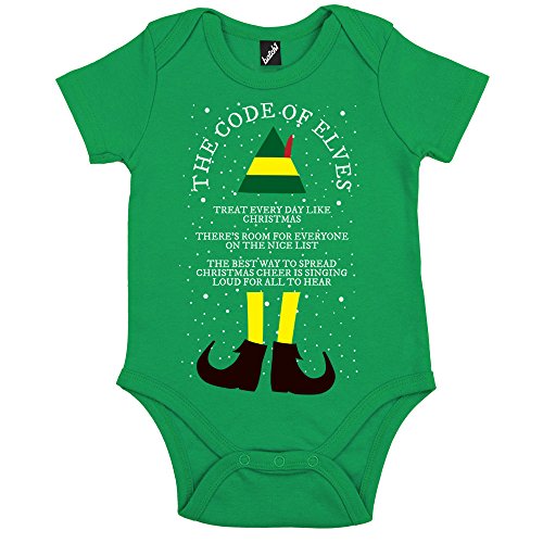 Batch1 Code Of Elves Novelty Christmas Buddy The Elf Xmas Short Sleeve Babygrow (3-6 Months, Green)