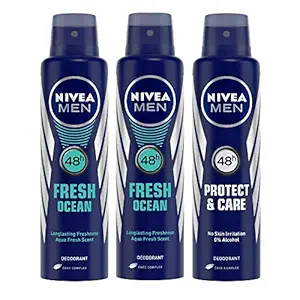 NIVEA 48 H Fresh Ocean Deodorant For Men, 150ml (Buy 2 And Get 1 Free NIVEA Protect Care Deodorant For Men, 150ml)