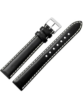 Uhrenarmband 22mm XL Leder schwarz - Ersatzarmband aus Rindleder - Uhrband mit Kontrastnaht - Marburger Uhrenarmbänder...