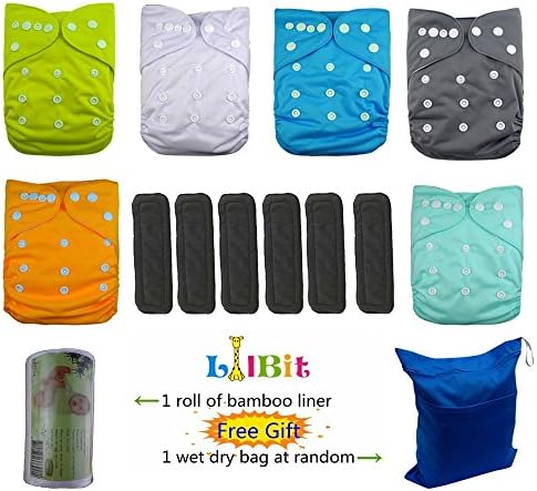 LilBit Baby 6pcs Pack Washable Cloth Diapers With 6 Five Layers Bamboo Charcoal Inserts LBTZH03-UK