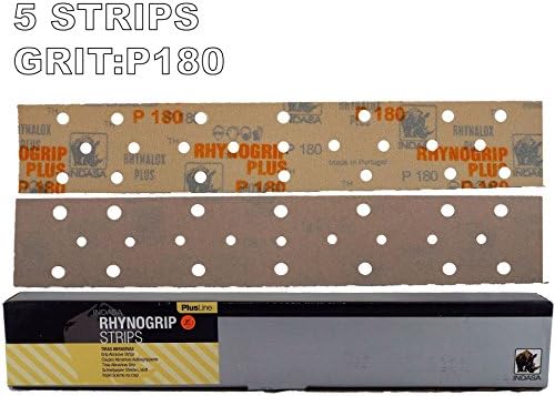 5 x Indasa Rhynogrip C45697 70 x 420mm Plusline 23 Hole Dust Extraction System Hook'N'Loop HookIt Grip Sanding Strips 180 Grit Abrasive 70x420mm