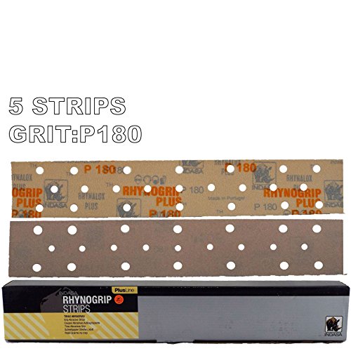 5 x Indasa Rhynogrip C45697 70 x 420mm Plusline 23 Hole Dust Extraction System Hook'N'Loop HookIt Grip Sanding Strips 180 Grit Abrasive 70x420mm