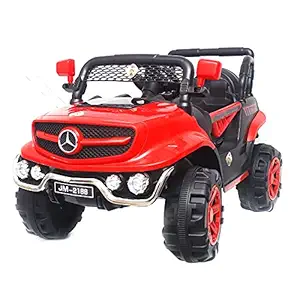 SHAKYA WORLD V8 Biturbo 12V Battery Operated Car Jeep for 1 to 7 Years Kids/Children/Toddlers/Boys/Girls with Remote and Mobile Application Control , 12V Rechargeable Battery, Music System- Red