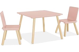 sweeek - Mesa Infantil Cuadrada con 2 sillas, Jude, Rosa