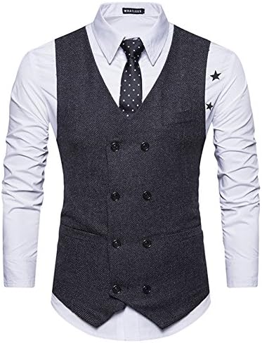 FULIEER Men’s Waistcoat Double Breasted Suit Vest British Style Jacket Classic Formal Gilet (XL, Dark grey)