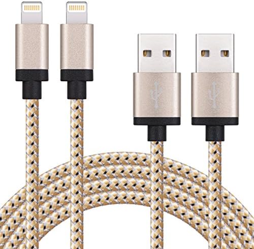 SURWELL Lightning Cable (2PCS 2M) Nylon Braided Charging Cable with Aluminum Case on 8 pin Connector for iPhone, iPad, iPod (Gold)