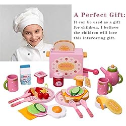 Dynamicoz Cuisine Jouets, 32PCS Enfants Cuisine Set, en Bois Nourriture Toaster Lait Couverts Prétendre Moule Jeu pour Fille Enfants Enfants Well-Liked
