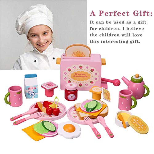 Dynamicoz Cuisine Jouets, 32PCS Enfants Cuisine Set, en Bois Nourriture Toaster Lait Couverts Prétendre Moule Jeu pour Fille Enfants Enfants Well-Liked