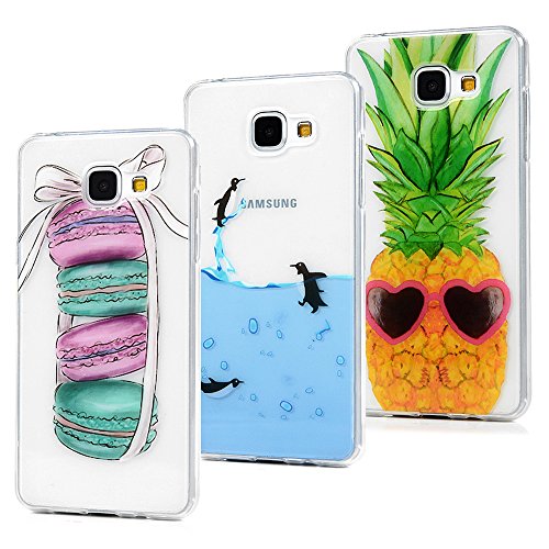 YOKIRIN A3 (2016) Hülle Samsung Galaxy A3 (2016 Version) Case Cover 3X Ultra Dünn Slim Fit Durchsichtig Transparent TPU Silikon Handytasche Handyhülle Painted Silikonhülle Etui Protective Backcover Schale Handycase Muster:Ananas + Pinguin +Macarons