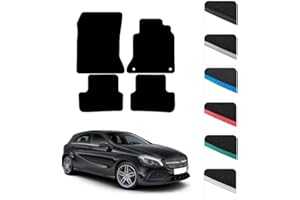 GCM - Car Floor Mats for Mercedes A-Class 2012-2019 Full Coverage Floor Protection - Anti Slip & Fit Car Mat with Clips Easy to Clean Car Carpet for All-Weather (Black Edging, Carpet)