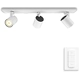 Philips Hue White Ambiance Runner, 3 Faretti Led Smart, Lampadina GU10 Inclusa, Telecomando Dimmer Switch Incluso, Dimmerabil