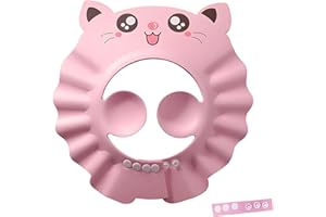 LuLiyLdJ Cape de Bain Bebe, Le Bain de Bébé, Chapeau Douche Bébé, pour Les Enfants de 0 à 6 Ans, Réglable Visière Bonnets de Bain Protégez Les Yeux et Oreilles des Enfants, Rose, 1 pièce