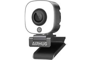 AIRHUG 4K Webcam with Ring Light, Web Camera with Dual Microphones, USB Plug and Play for Laptop,With Privacy Cover