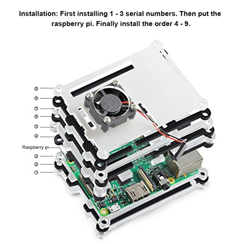 Aukru 9 Capas Caja de Refrigeraci  n   Micro USB 5V 3000mA Cargador con Interruptor   disipador de Calor   Mini Ventilador   4 Tornillos y Destornillador para Raspberry Pi 3 Modelo B