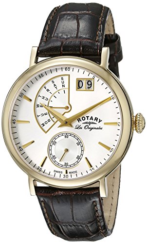Rotary Men's Quartz Watch with White Dial Analogue Display and Brown Leather Strap GS90086/06